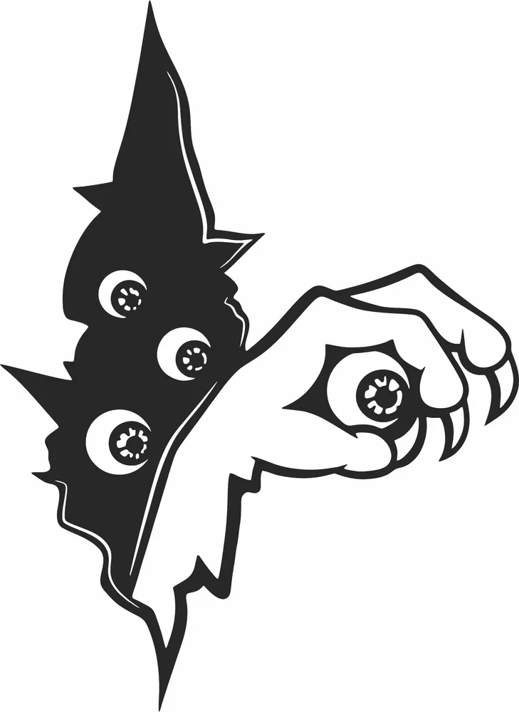 Scary Hand Eye Clipart — full DXF linework preview