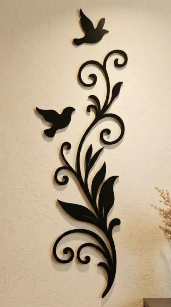 Silhouette Birds and Floral Vine Wall Art — full DXF linework preview