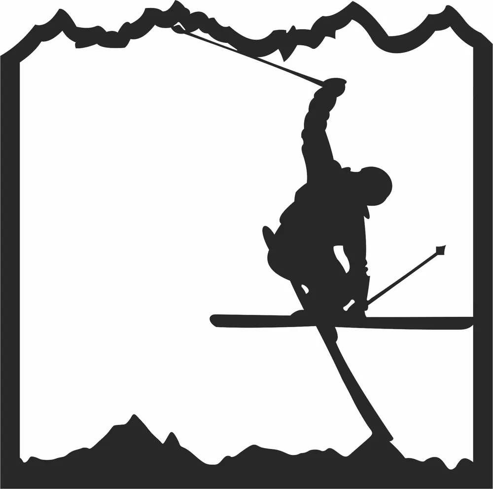 Silhouette Freestyle Skiing Wall Art — full DXF linework preview