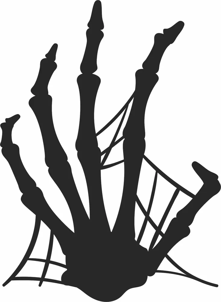 Skeleton Hand Spider Web Wall Art — full DXF linework preview
