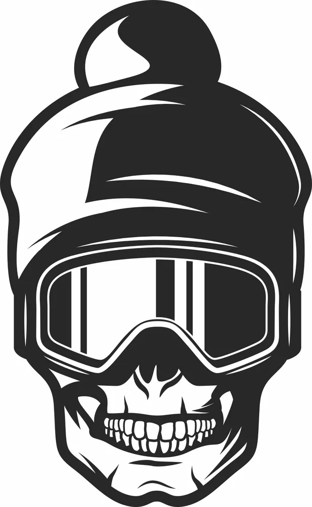 Ski Goggles Winter Beanie Skull Head Illustration — DXF linework preview