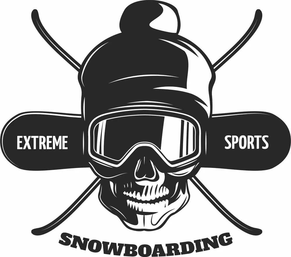 Ski Snowboarding Skull Clipart — full DXF linework preview