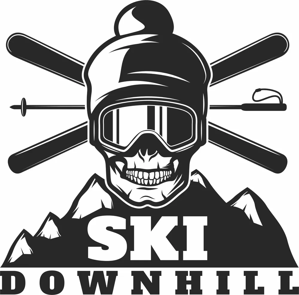 Ski Snowboarding Skull Clipart — full DXF linework preview