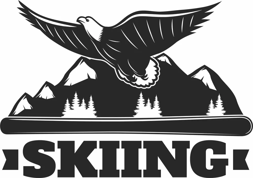 Skiing Eagle Clipart — full DXF linework preview