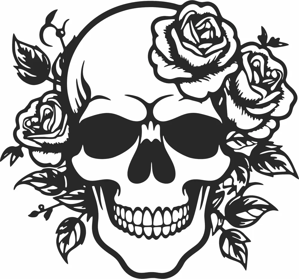 Skull Rose Wall Decorskull-rose-flowers-cliparts Clipart — full DXF linework preview