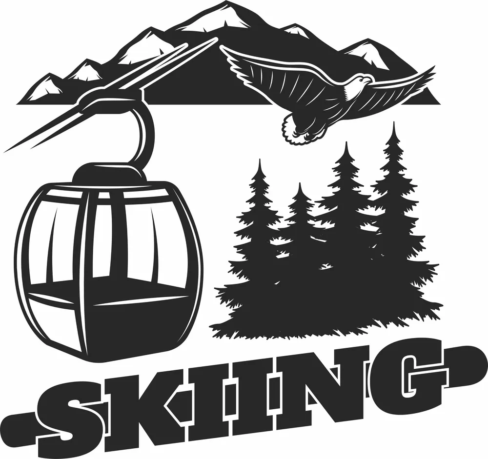Snowboard Skiing Chairlift Clipart — full DXF linework preview