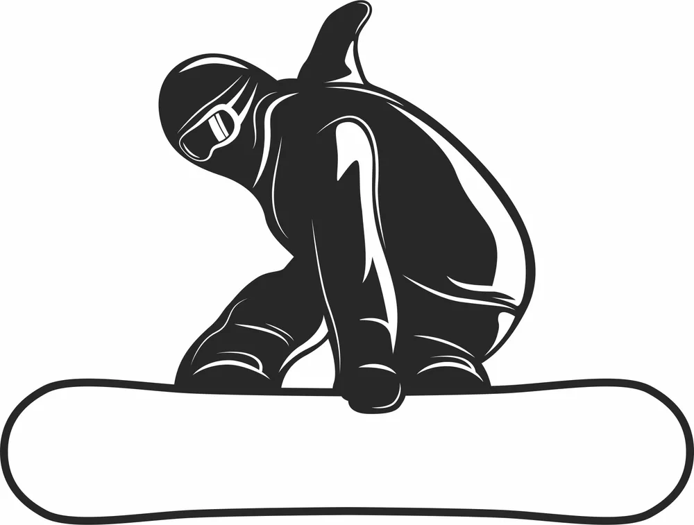 Snowboarder Performing Grab Trick Action Slope Silhouette — DXF linework preview