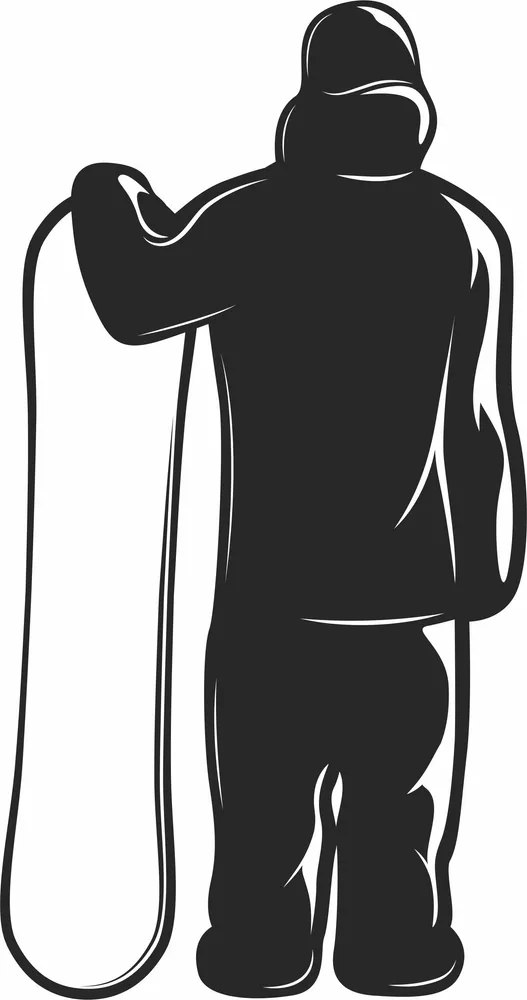 Snowboarder Standing Back View Holding Deck Silhouette — DXF linework preview