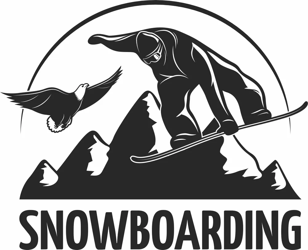 Snowboarding Mountain Eagle Clipart — full DXF linework preview