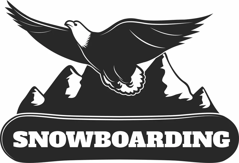 Snowboarding Mountain Eagle Clipart — full DXF linework preview