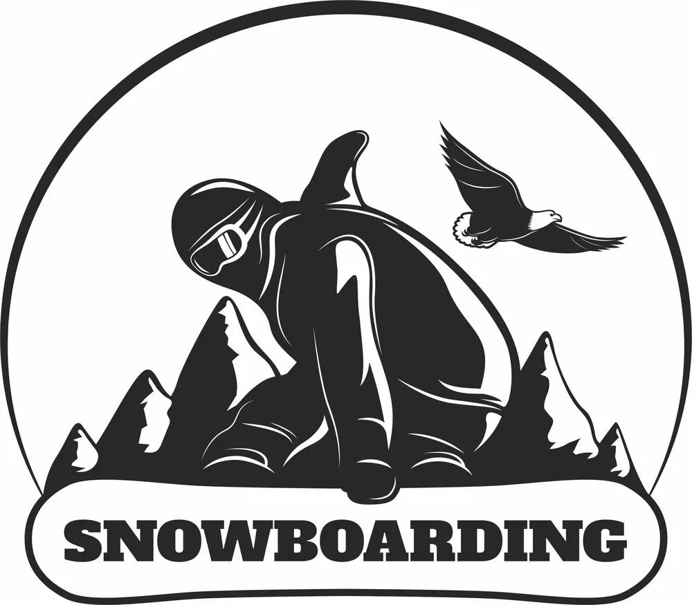 Snowboarding Mountains Logo Design — full DXF linework preview
