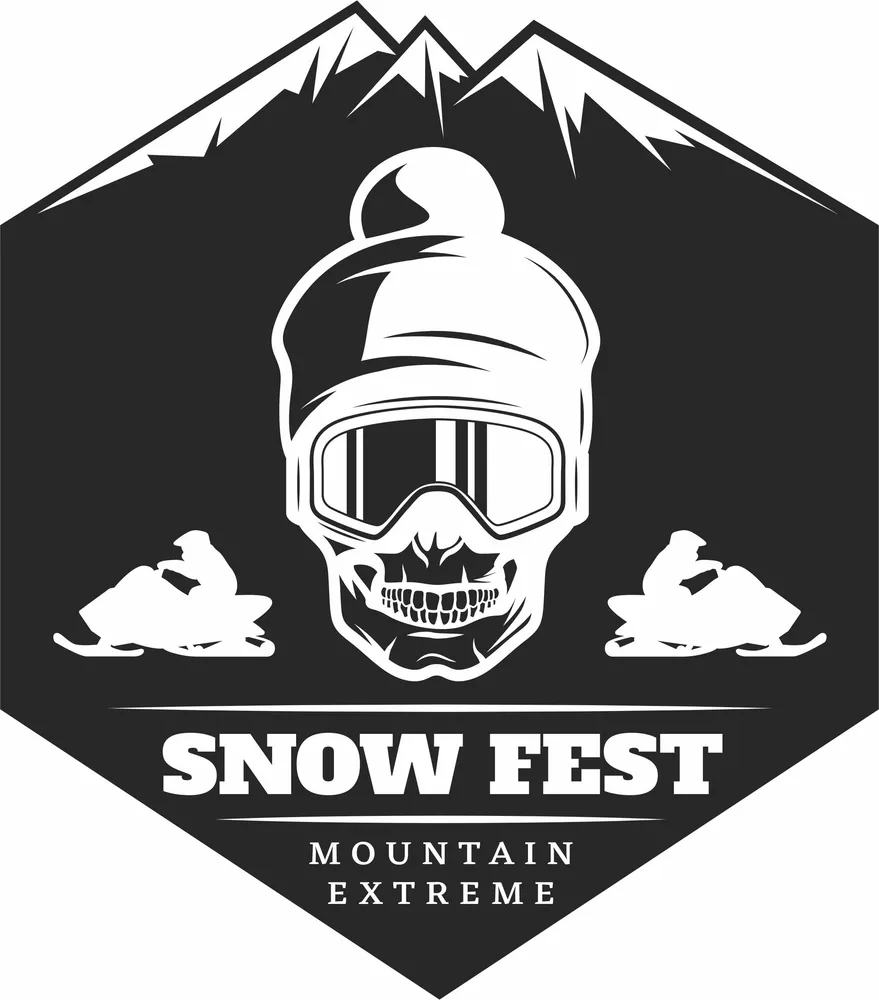 Snowboarding Skull Mountains Logo Design — full DXF linework preview