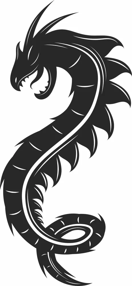Spiked Sea Serpent Mythical Dragon Silhouette — DXF linework preview