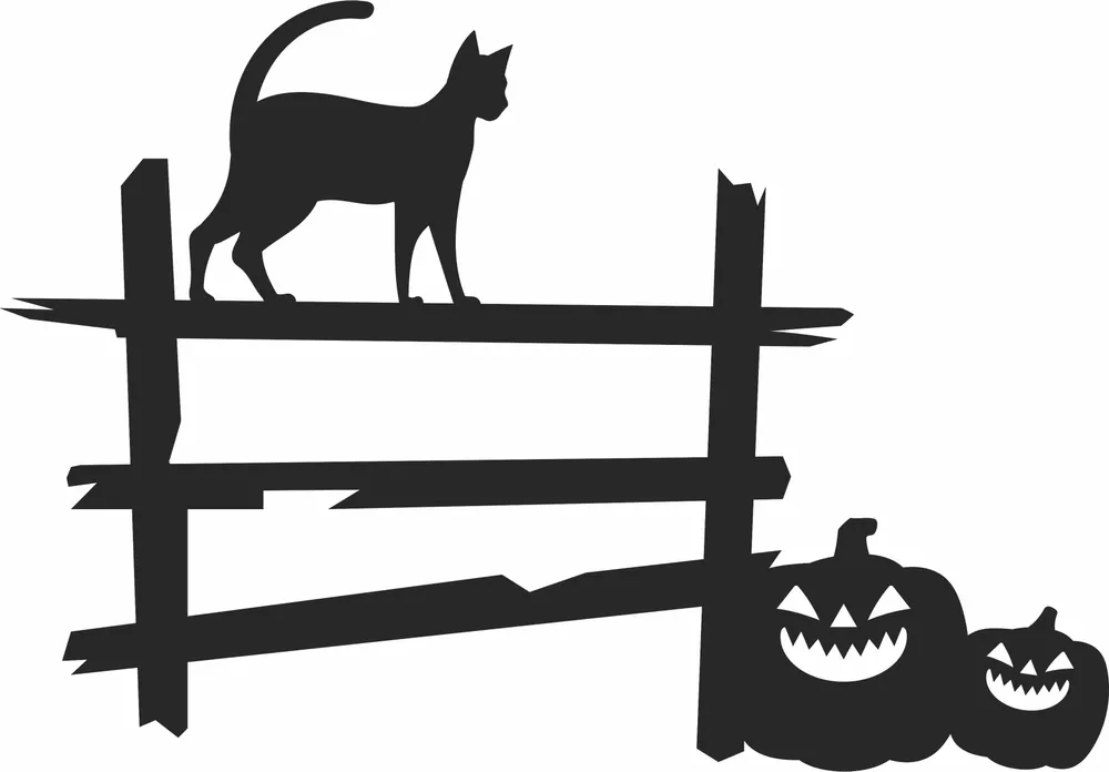 Spooky Cat Pumpkin Fence Clipart — full DXF linework preview
