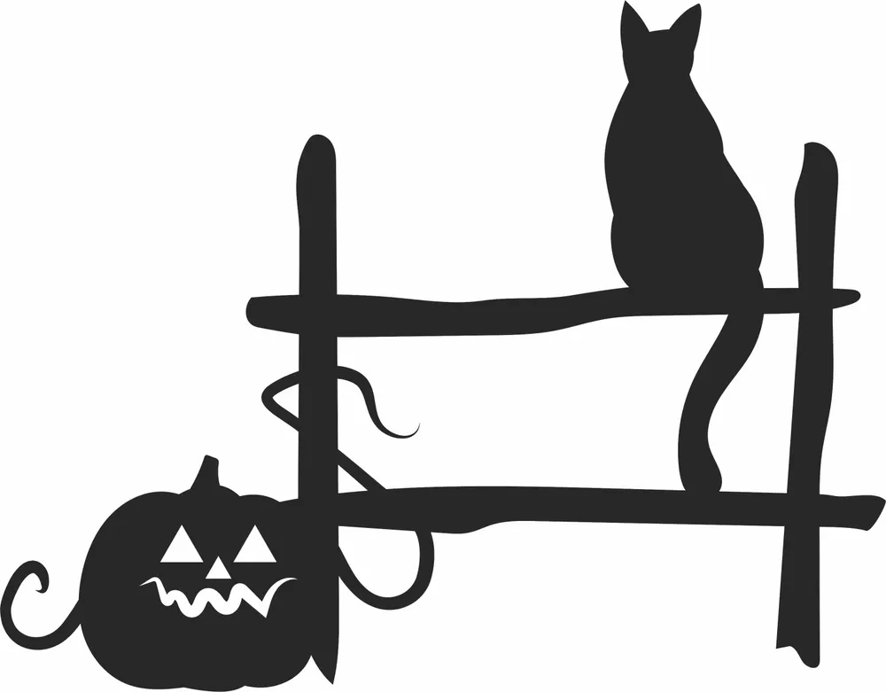 Spooky Cat Pumpkin Fence Clipart — full DXF linework preview
