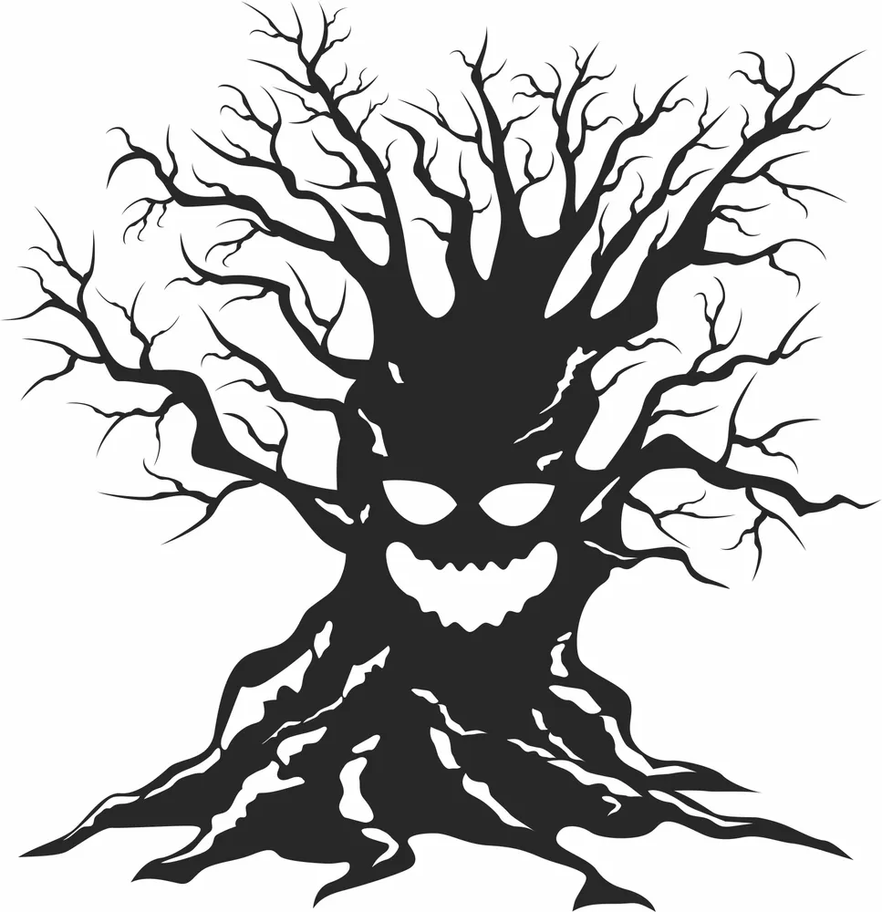 Spooky Halloween Tree Clipart — full DXF linework preview