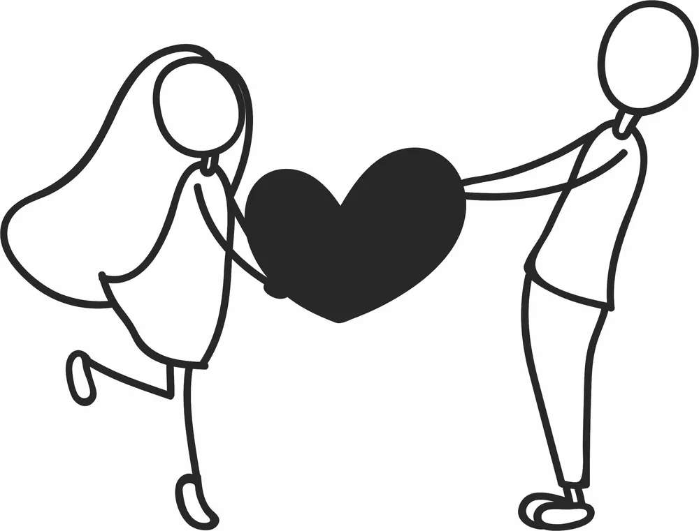 Stick Figure Couple Heart Clipart — full DXF linework preview