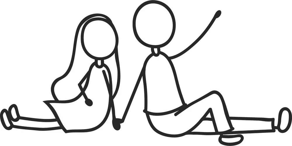 Stick Figure Couple in Love Clipart — full DXF linework preview