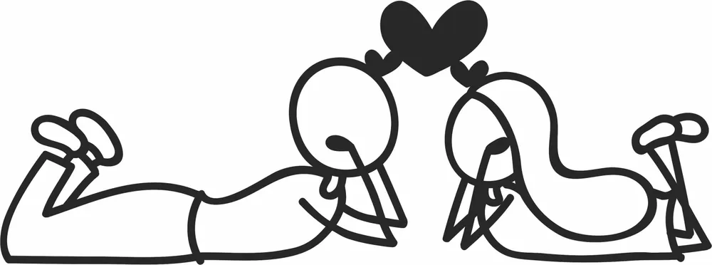 Stick Figure Couple in Love Clipart — full DXF linework preview