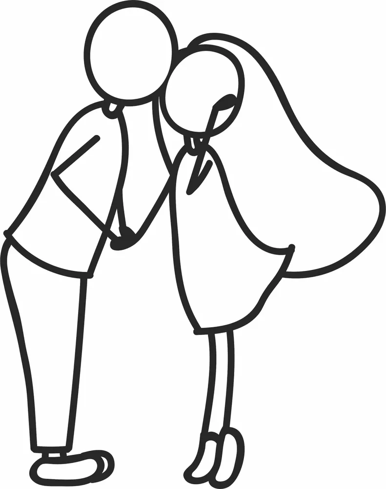 Stick Figure Couple Kissing Clipart — full DXF linework preview