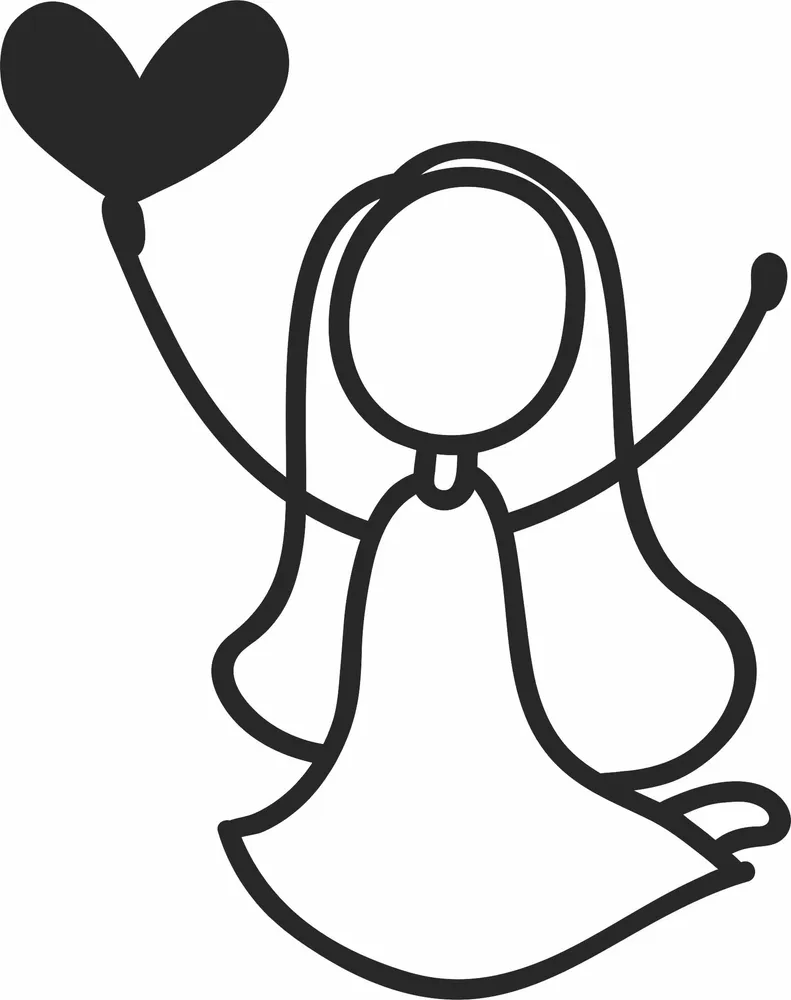 Stick Figure Girl Heart Clipart — full DXF linework preview