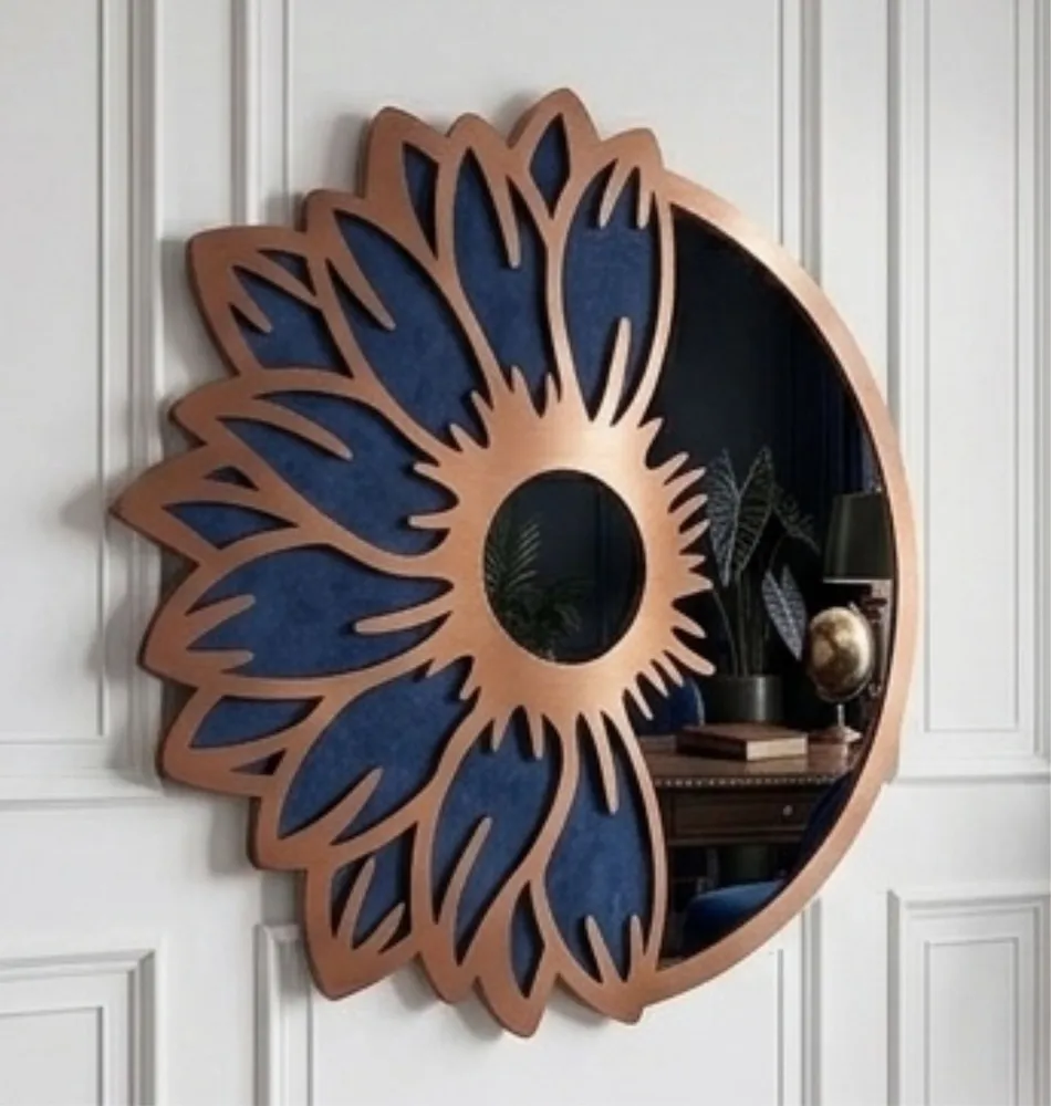 Sunflower Half Cut Silhouette Decorative Wall Mirror — DXF linework preview