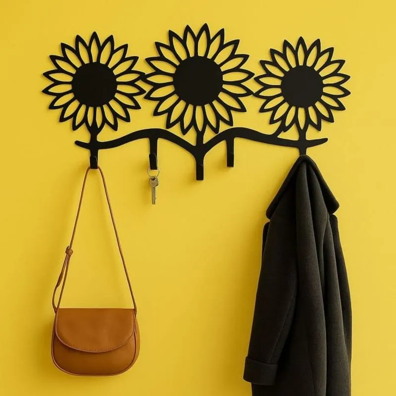 Sunflower Key and Coat Rack — DXF linework preview