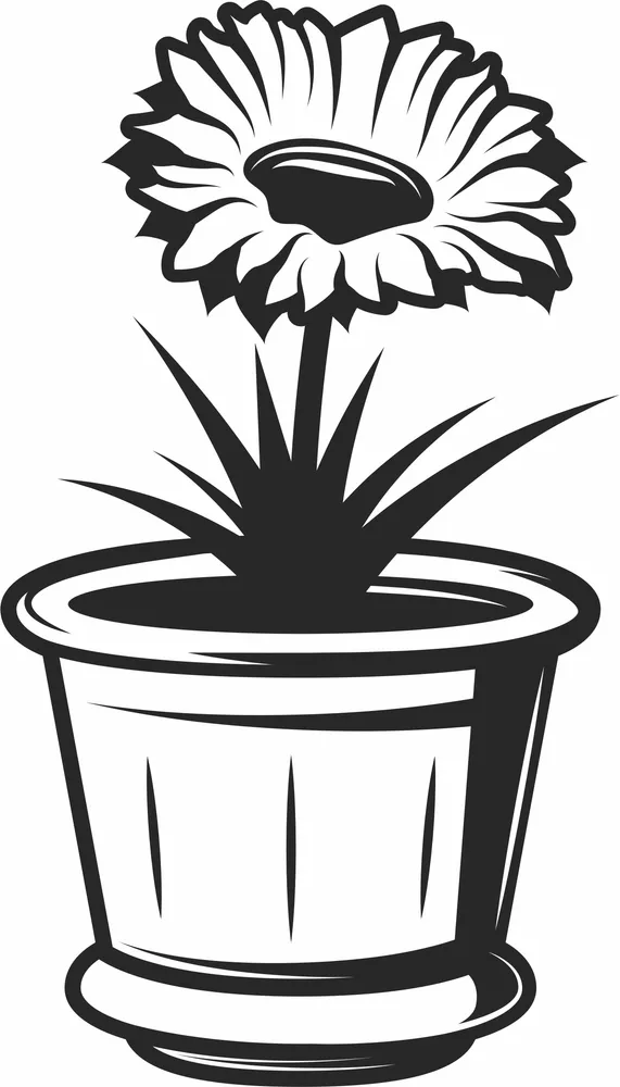 Sunflower Potted Plant Design — DXF linework preview