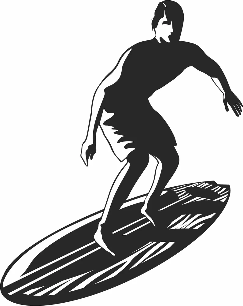 Surfboard Surfer Clipart — full DXF linework preview