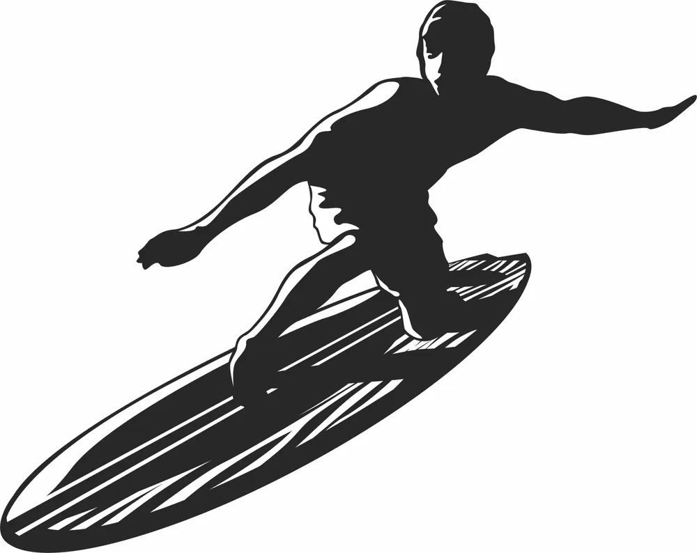 Surfboard Surfer Clipart — full DXF linework preview
