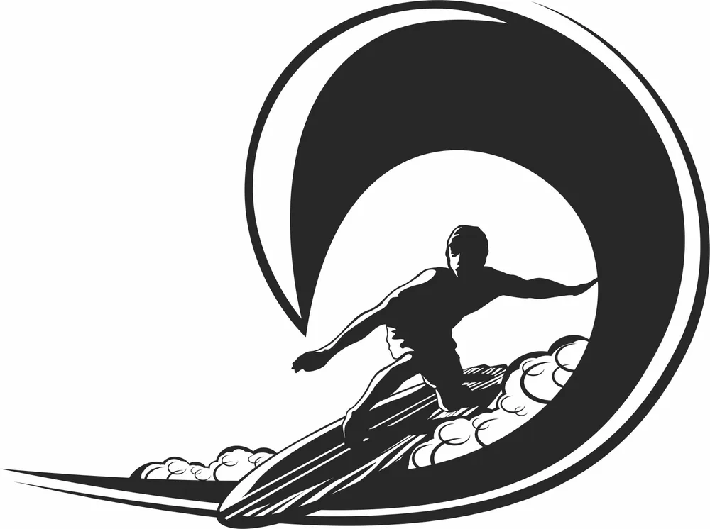 Surfboard Wave Surfer Clipart — full DXF linework preview