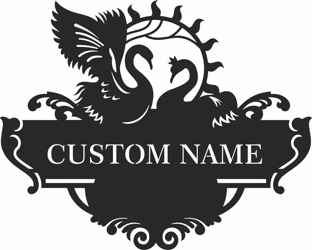 Swan Address Sign Monogram — full DXF linework preview