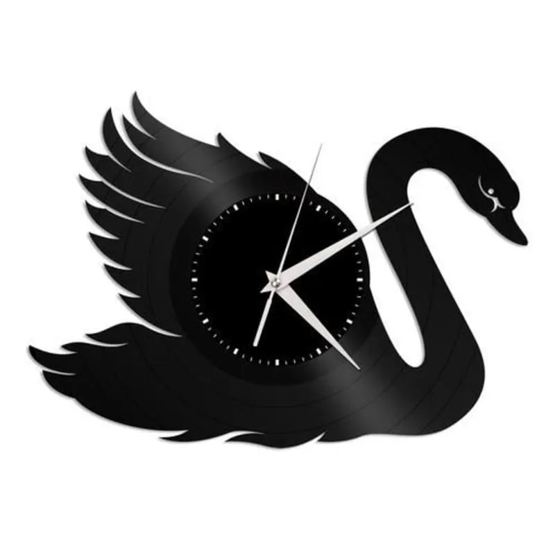 Swan Vinyl Record Wall Clock — full DXF linework preview