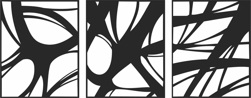 Three Panel Triptych Abstract Overlapping Curved Lines Wall Art — DXF linework preview