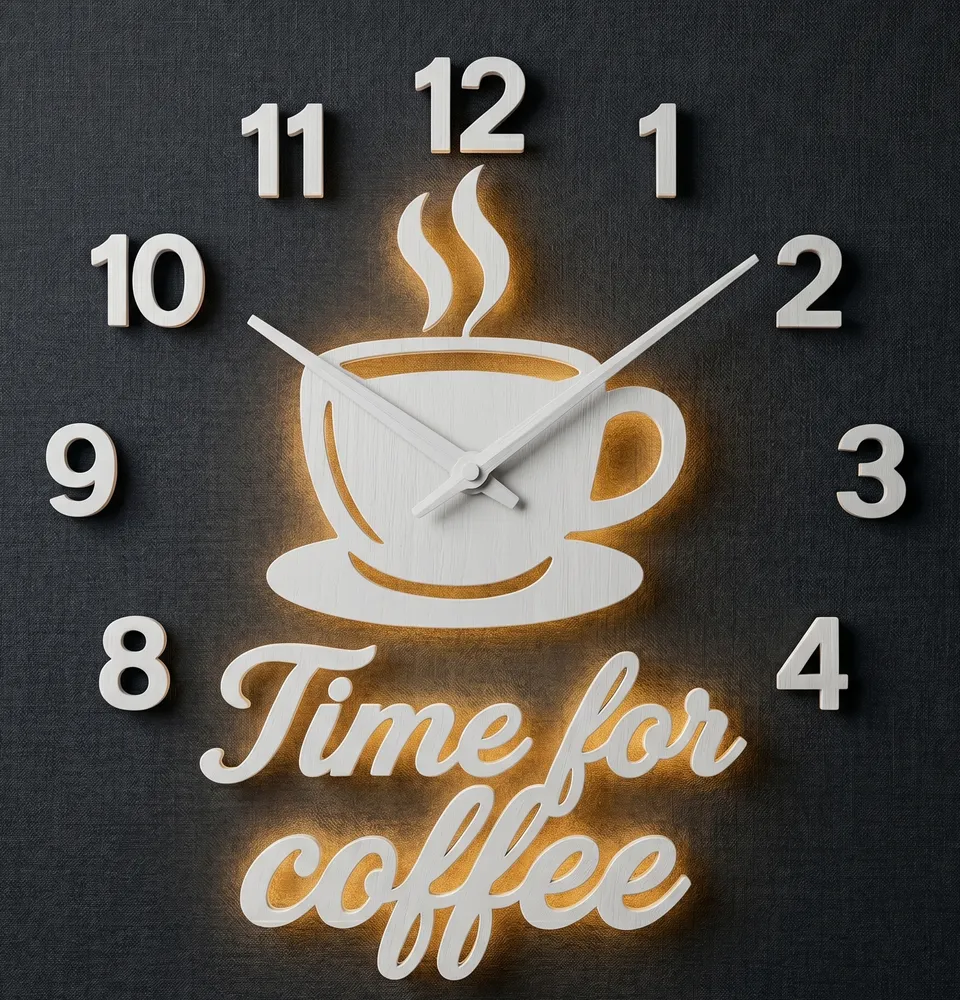 Time for Coffee Backlit Wall Clock — full DXF linework preview