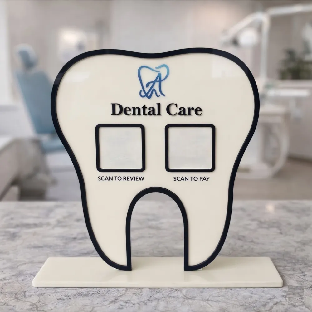 Tooth Shaped Acrylic QR Code Sign — DXF linework preview