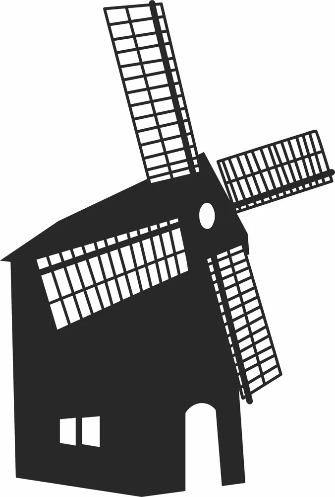 Traditional European Dutch Windmill Millhouse Silhouette — DXF linework preview
