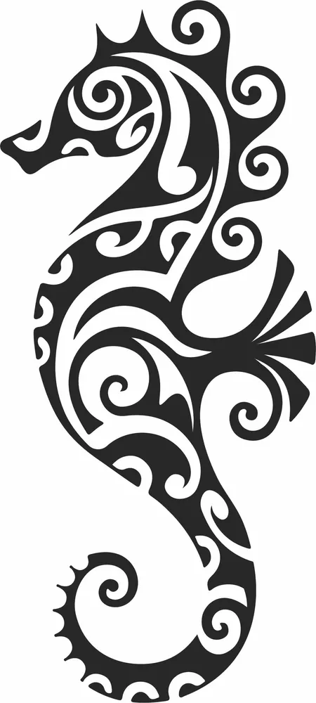Tribal Sea Horse Clipart — DXF linework preview