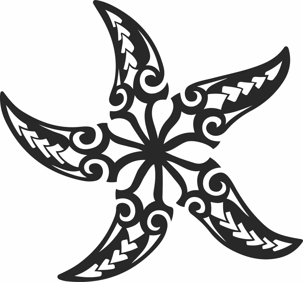 Tribal Starfish Clipart — DXF linework preview