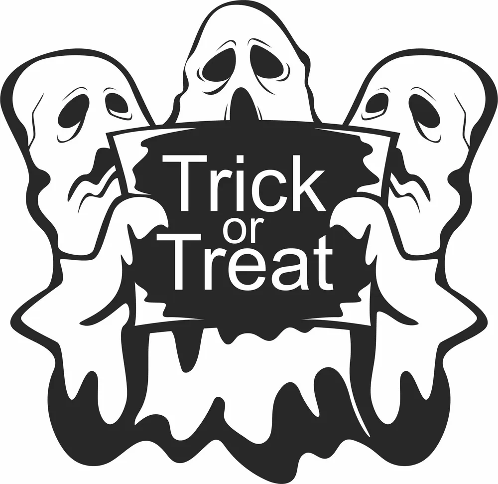 Trick Or Treat Ghost Boo Clipart — DXF linework preview