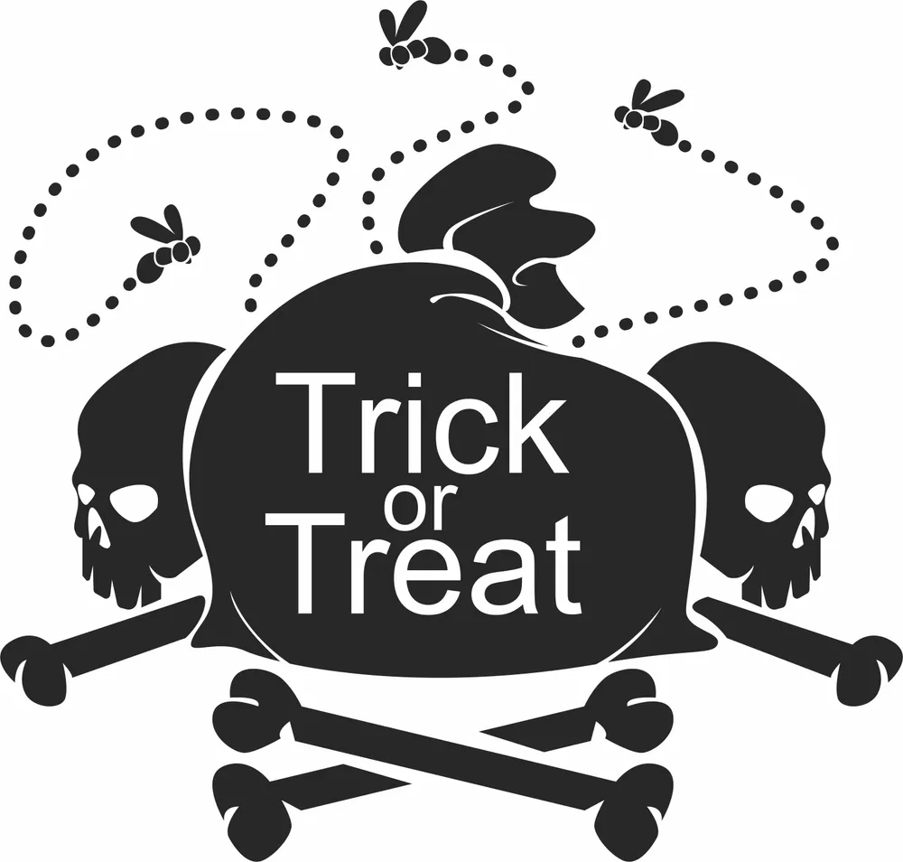 Trick Or Treat Skull Boo Clipart — DXF linework preview