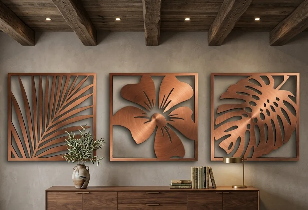 Tropical Botanical Wood Wall Art — DXF linework preview