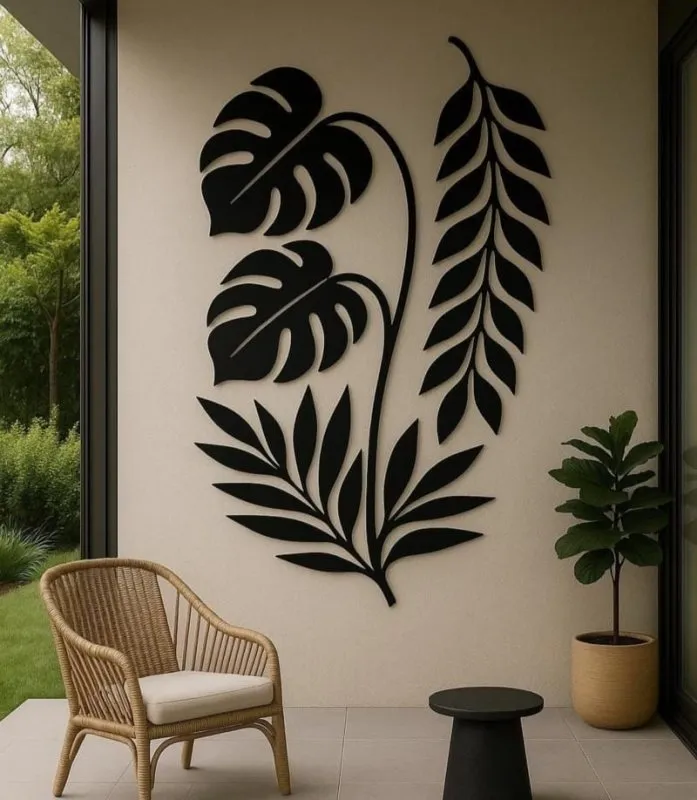 Tropical Monstera Leaf Wall Art — full DXF linework preview