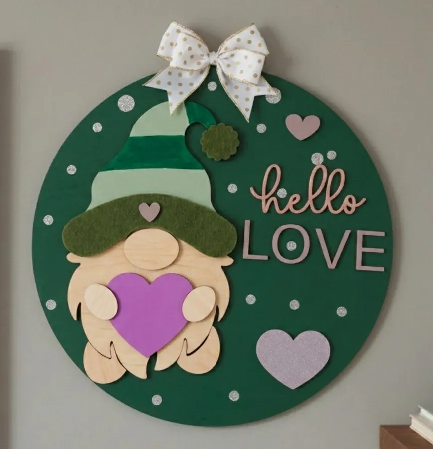Valentines Day Gnome Sign — DXF linework preview