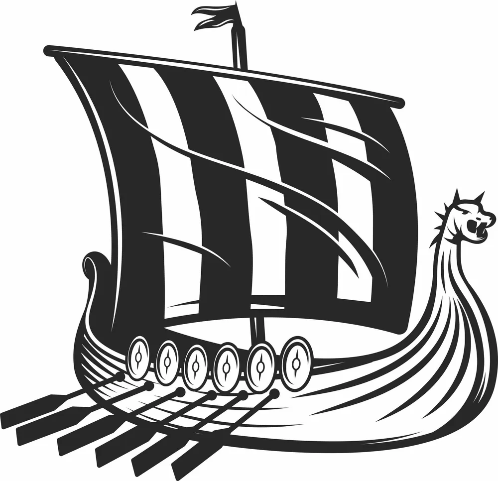 Viking Longship Dragon Boat Design — DXF linework preview