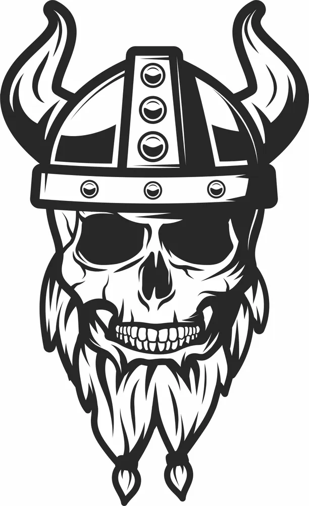 Viking Skull with Horned Helmet Design — DXF linework preview