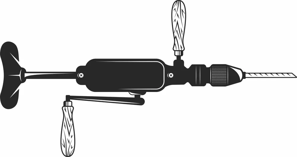 Vintage Hand Crank Drill Design — DXF linework preview