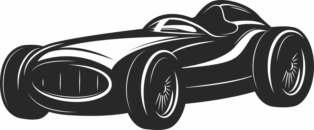 Vintage Open Wheel Retro Race Car Silhouette — DXF linework preview