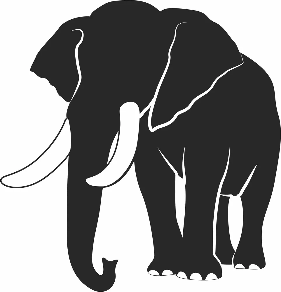 Walking Elephant Silhouette — full DXF linework preview