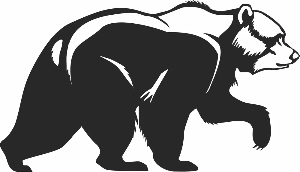 Walking Grizzly Bear Side Profile Wildlife Graphic — full DXF linework preview